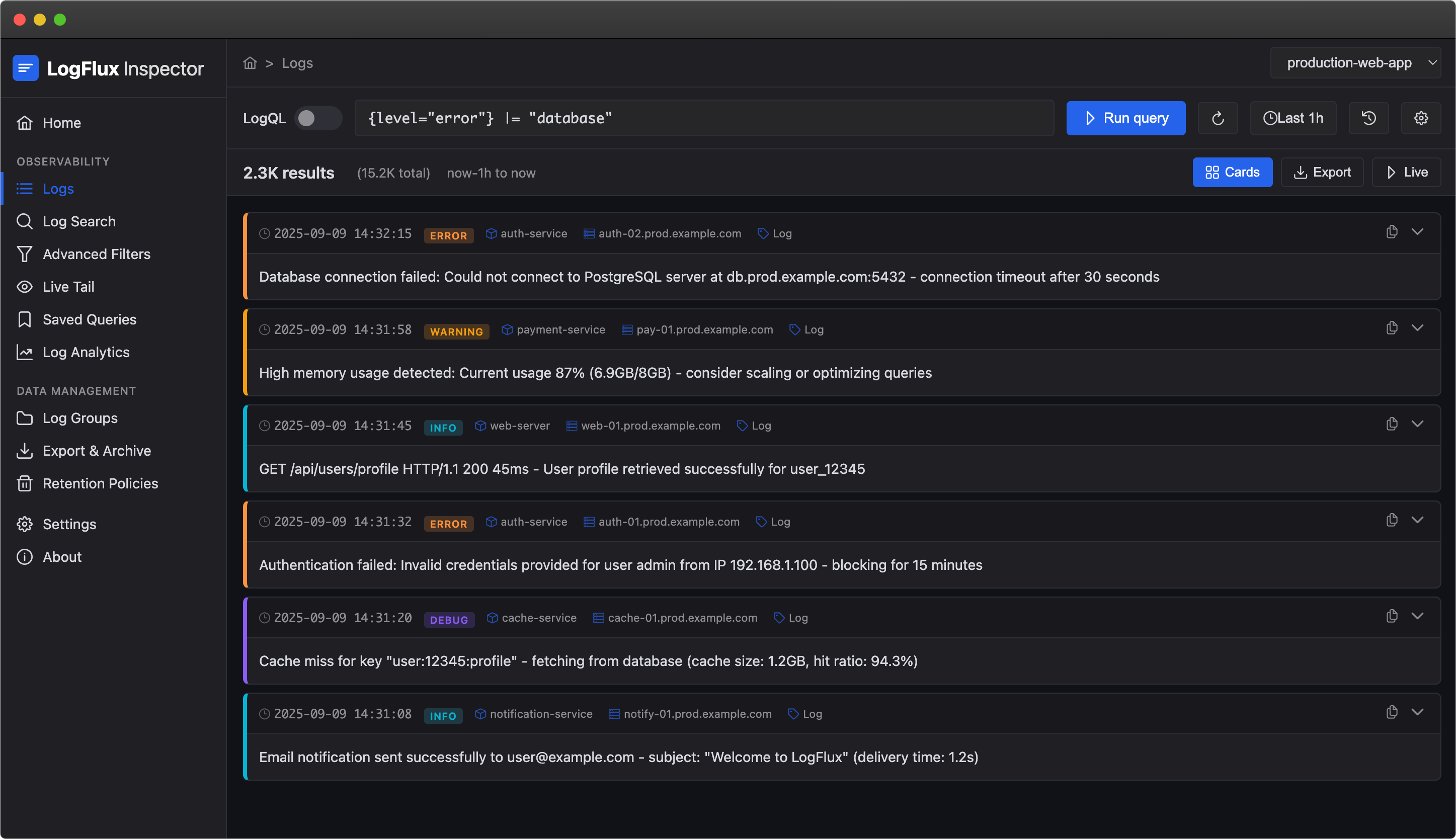 LogFlux Inspector Dashboard